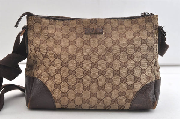 Authentic GUCCI Shoulder Cross Body Bag GG Canvas Leather 114273 Brown 3436K