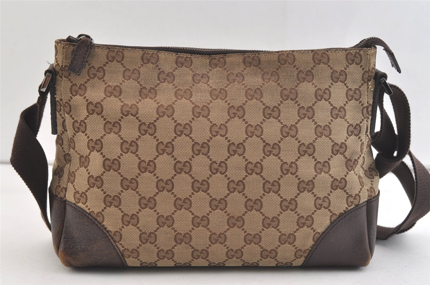 Authentic GUCCI Shoulder Cross Body Bag GG Canvas Leather 114273 Brown 3436K