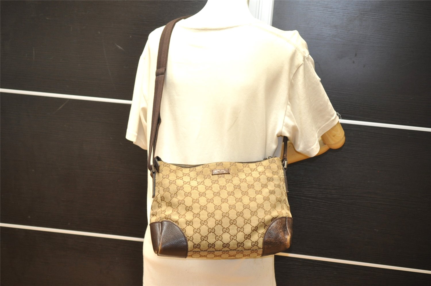 Authentic GUCCI Shoulder Cross Body Bag GG Canvas Leather 114273 Brown 3436K