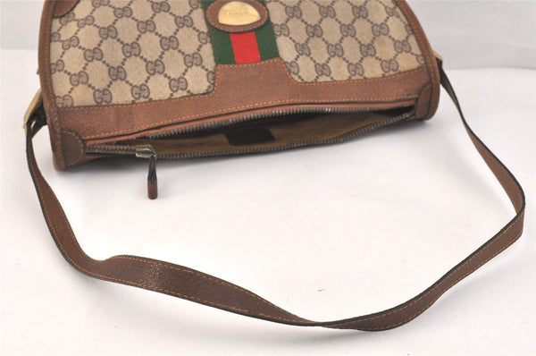 Authentic GUCCI Web Sherry Line Shoulder Bag GG PVC Leather Brown Junk 3437K