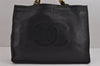 Authentic CHANEL Calf Skin CoCo Mark Chain Shoulder Tote Bag Black CC 3440J