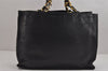 Authentic CHANEL Calf Skin CoCo Mark Chain Shoulder Tote Bag Black CC 3440J