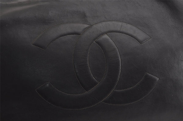 Authentic CHANEL Calf Skin CoCo Mark Chain Shoulder Tote Bag Black CC 3440J