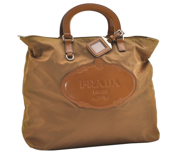 Authentic PRADA Vintage Nylon Tessuto Leather 2Way Shoulder Tote Bag Brown 3441J