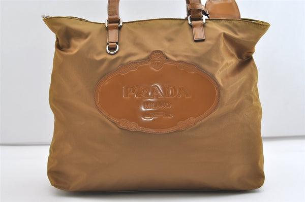 Authentic PRADA Vintage Nylon Tessuto Leather 2Way Shoulder Tote Bag Brown 3441J