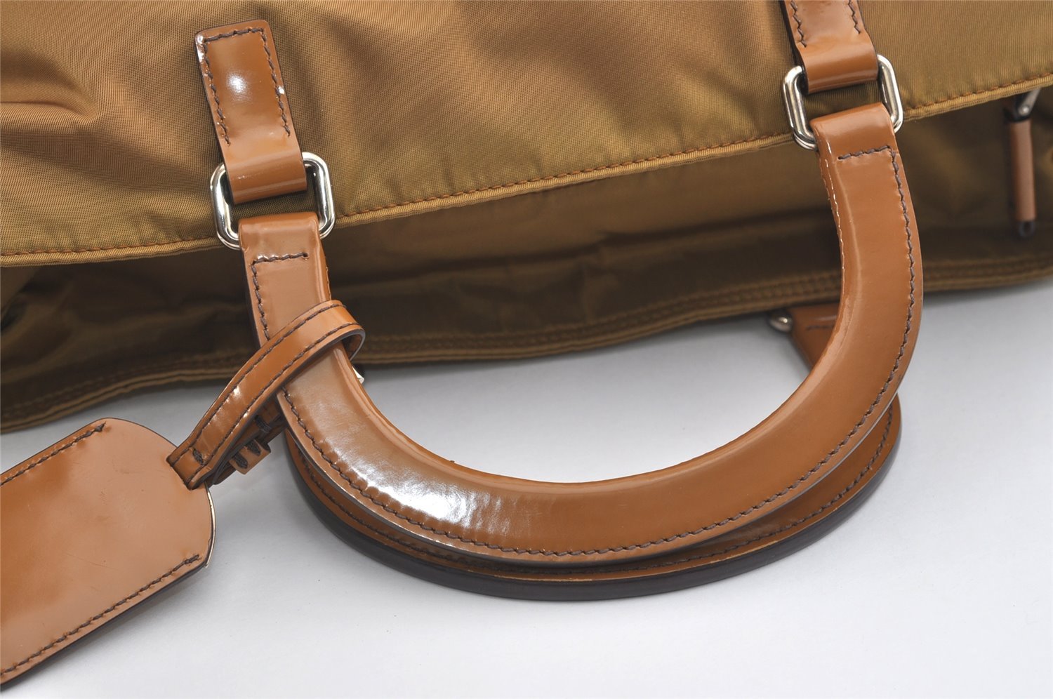Authentic PRADA Vintage Nylon Tessuto Leather 2Way Shoulder Tote Bag Brown 3441J