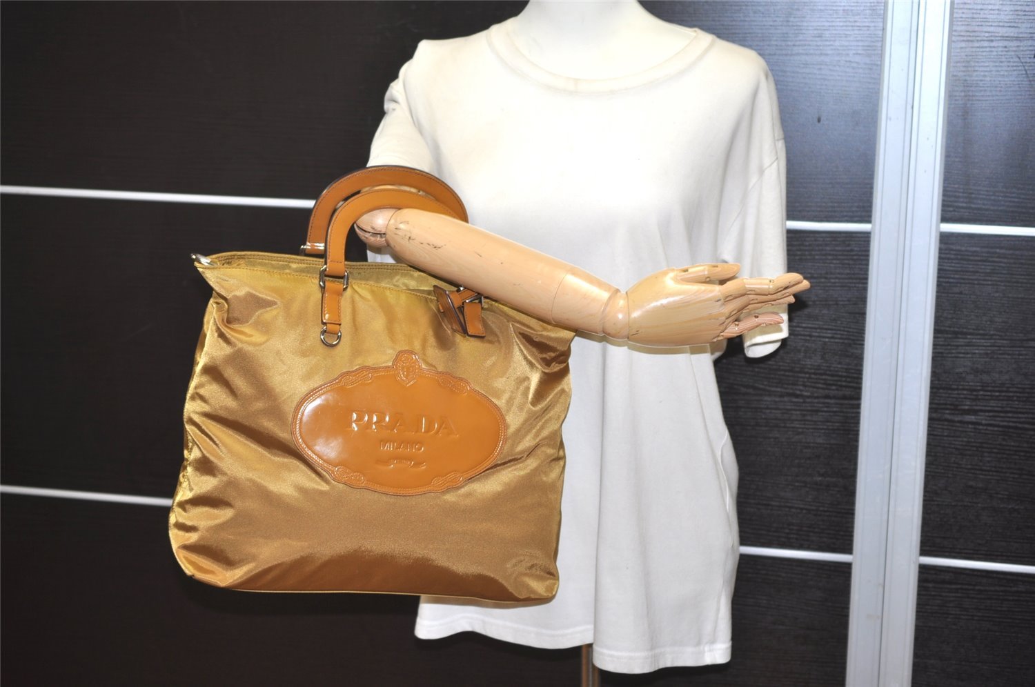 Authentic PRADA Vintage Nylon Tessuto Leather 2Way Shoulder Tote Bag Brown 3441J