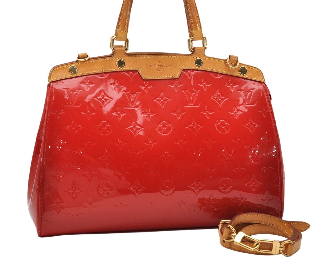 Authentic Louis Vuitton Vernis Brea MM 2Way Shoulder Hand Bag M91798 Red 3442K