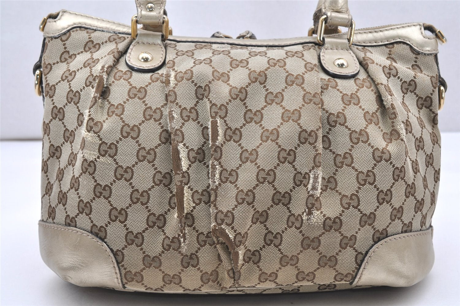 Authentic GUCCI Sukey 2Way Tote Bag GG Canvas Leather 247902 Brown 3447K