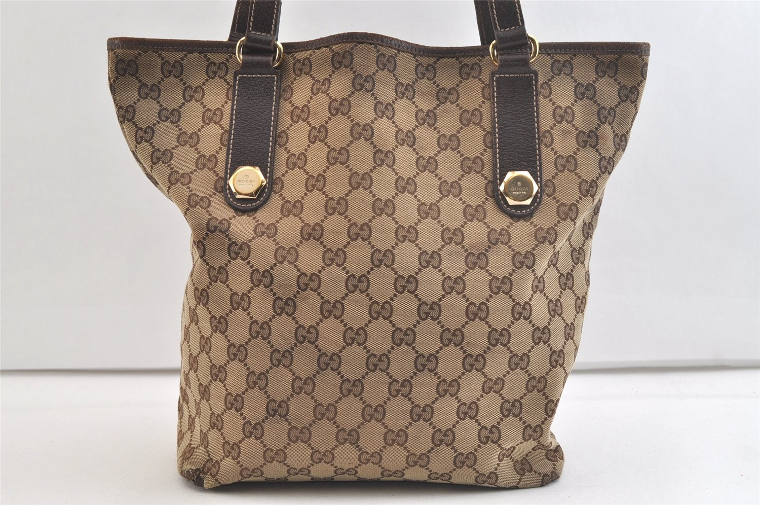 Authentic GUCCI Charmy Shoulder Tote Bag GG Canvas Leather 153009 Brown 3448K