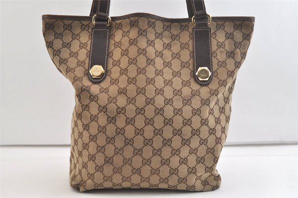 Authentic GUCCI Charmy Shoulder Tote Bag GG Canvas Leather 153009 Brown 3448K