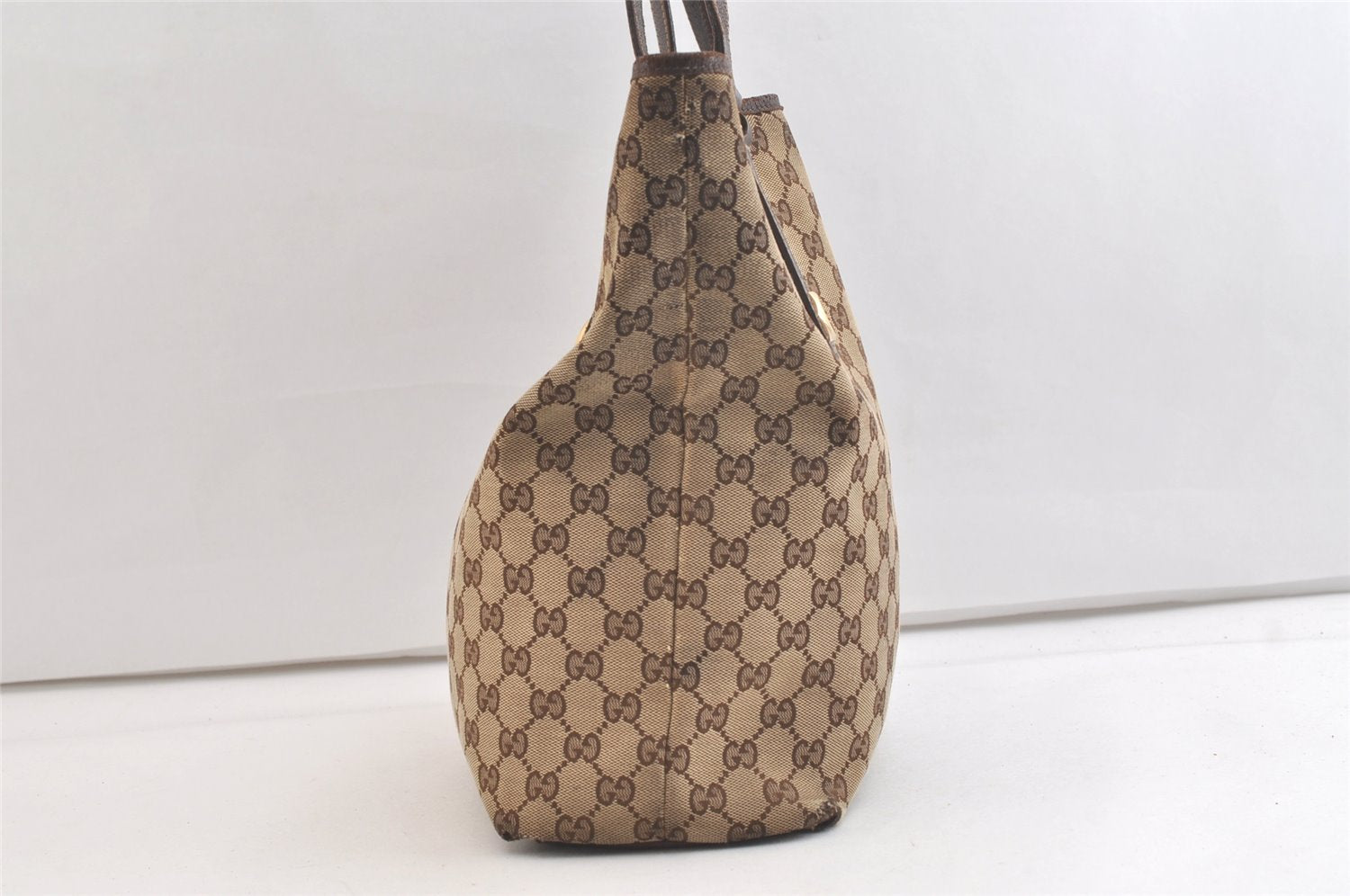 Authentic GUCCI Charmy Shoulder Tote Bag GG Canvas Leather 153009 Brown 3448K