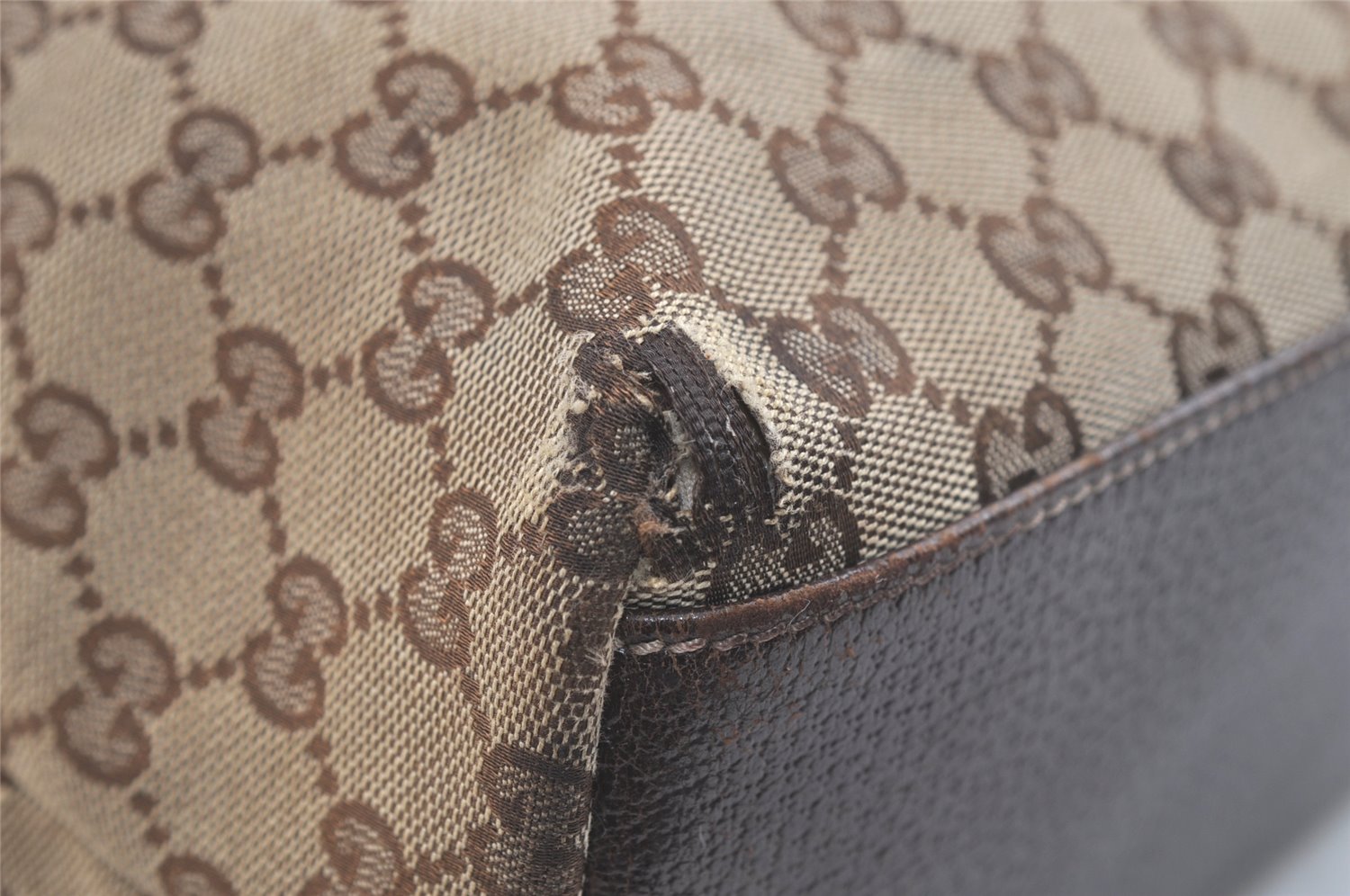 Authentic GUCCI Charmy Shoulder Tote Bag GG Canvas Leather 153009 Brown 3448K