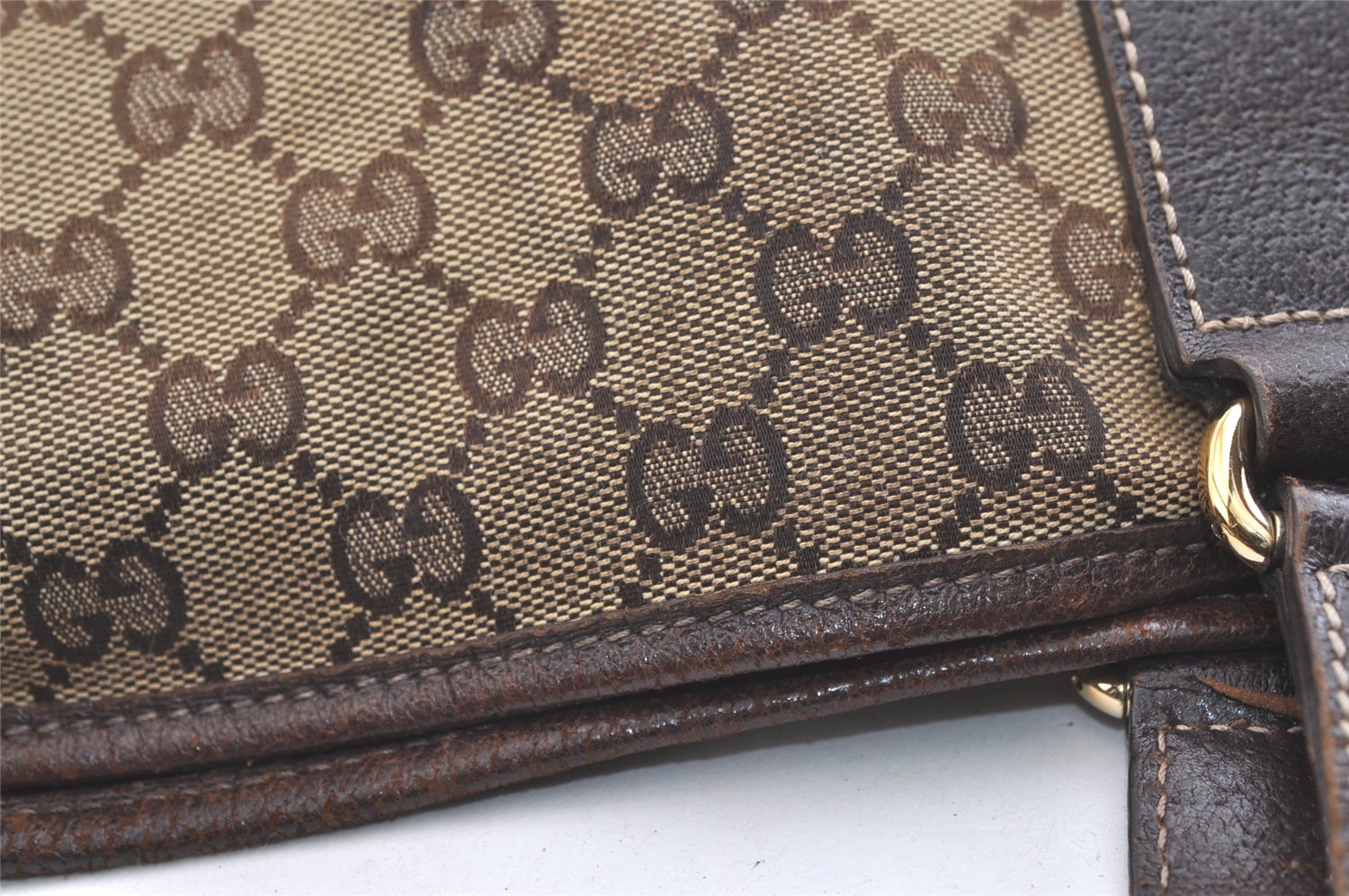 Authentic GUCCI Charmy Shoulder Tote Bag GG Canvas Leather 153009 Brown 3448K
