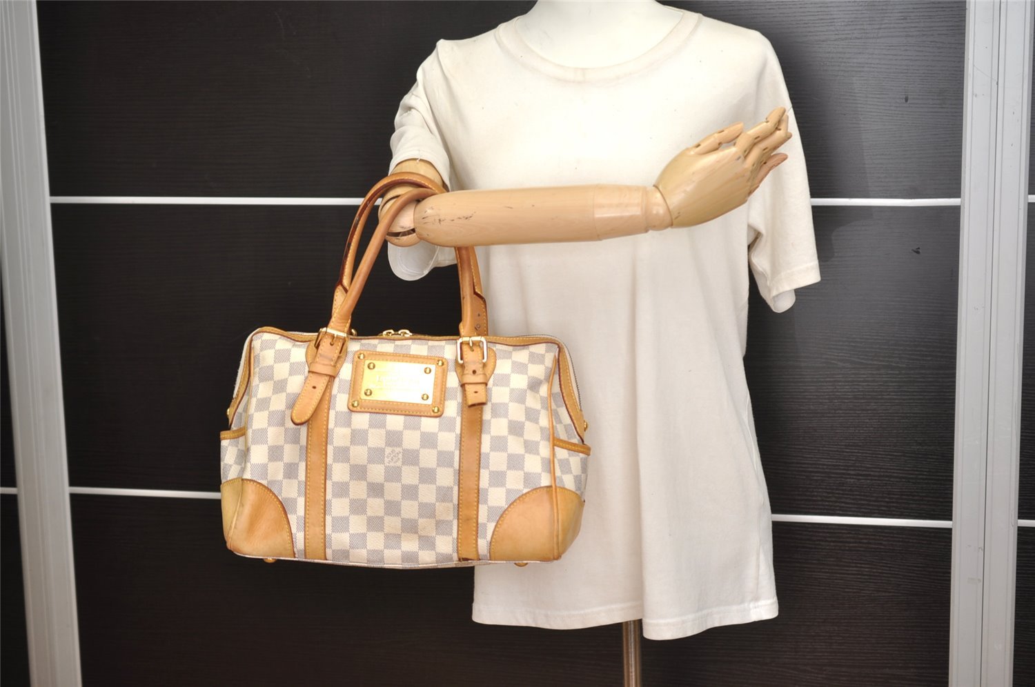 Authentic Louis Vuitton Damier Azur Berkeley Hand Boston Bag N52001 LV 3449J