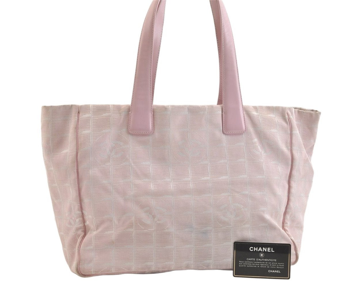 Authentic CHANEL New Travel Line Shoulder Tote Bag Nylon Leather Pink 3449K