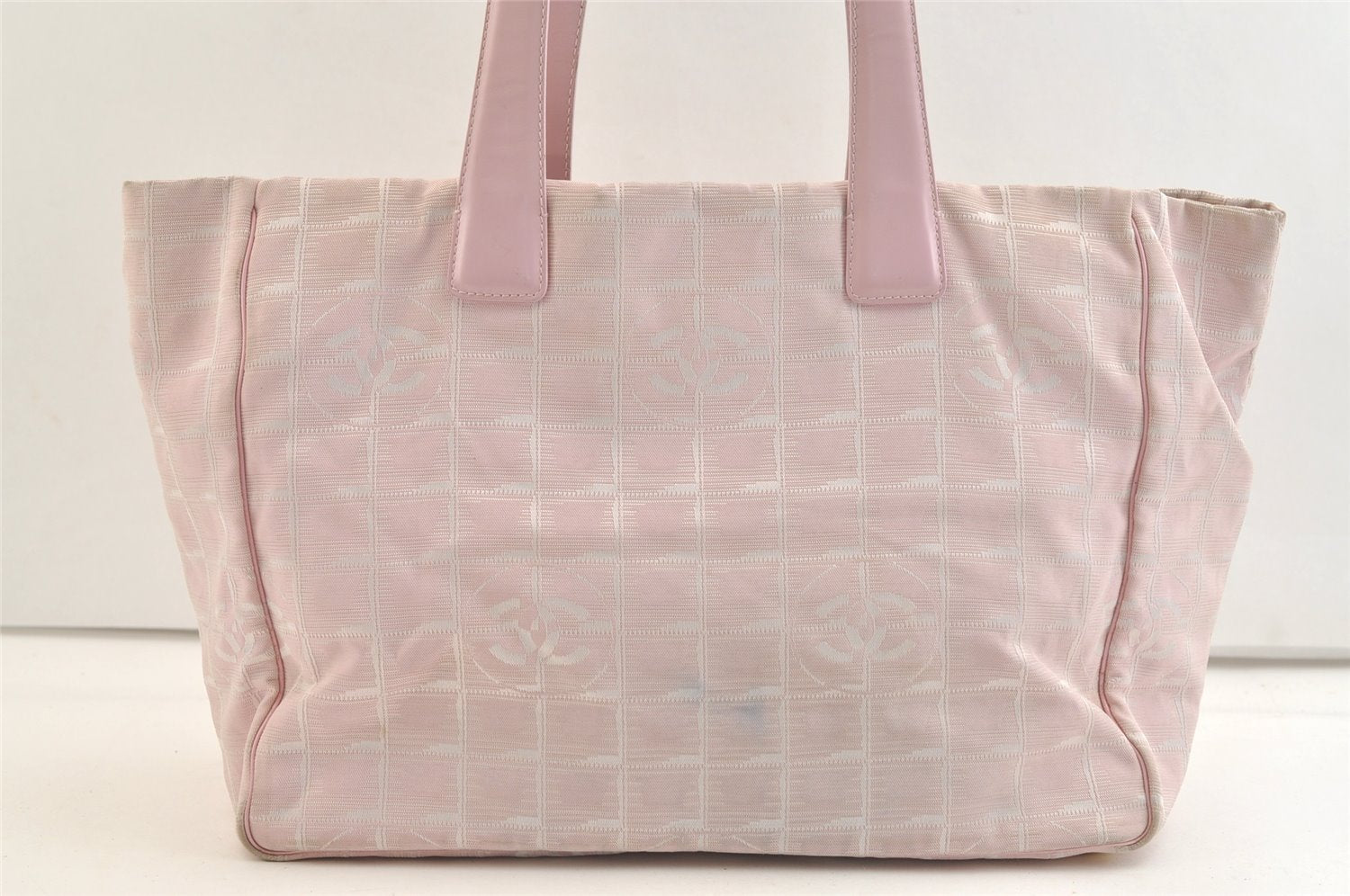 Authentic CHANEL New Travel Line Shoulder Tote Bag Nylon Leather Pink 3449K