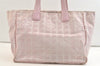 Authentic CHANEL New Travel Line Shoulder Tote Bag Nylon Leather Pink 3449K