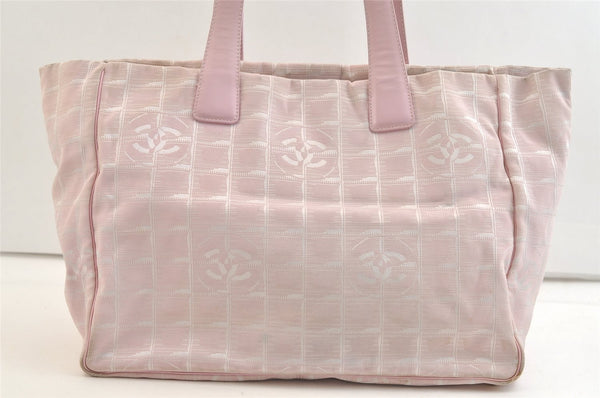 Authentic CHANEL New Travel Line Shoulder Tote Bag Nylon Leather Pink 3449K