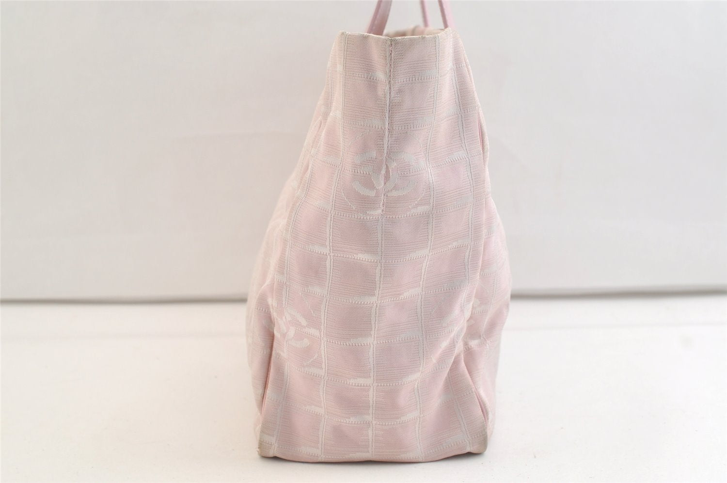 Authentic CHANEL New Travel Line Shoulder Tote Bag Nylon Leather Pink 3449K