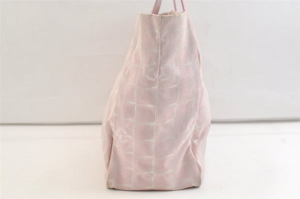 Authentic CHANEL New Travel Line Shoulder Tote Bag Nylon Leather Pink 3449K
