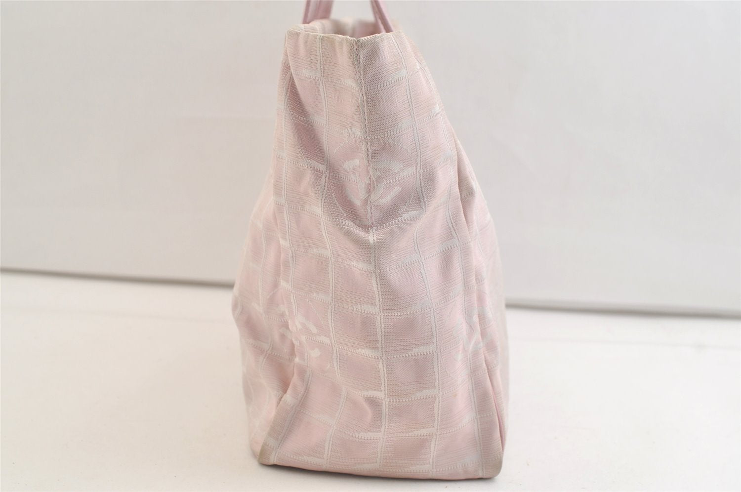 Authentic CHANEL New Travel Line Shoulder Tote Bag Nylon Leather Pink 3449K