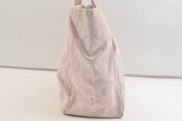 Authentic CHANEL New Travel Line Shoulder Tote Bag Nylon Leather Pink 3449K
