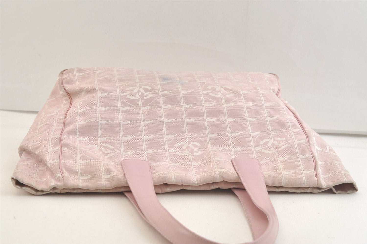 Authentic CHANEL New Travel Line Shoulder Tote Bag Nylon Leather Pink 3449K