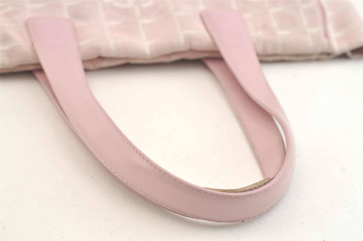 Authentic CHANEL New Travel Line Shoulder Tote Bag Nylon Leather Pink 3449K