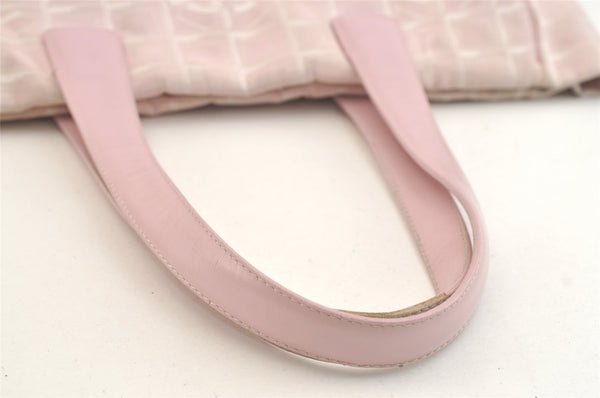 Authentic CHANEL New Travel Line Shoulder Tote Bag Nylon Leather Pink 3449K
