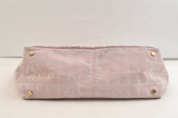 Authentic CHANEL New Travel Line Shoulder Tote Bag Nylon Leather Pink 3449K