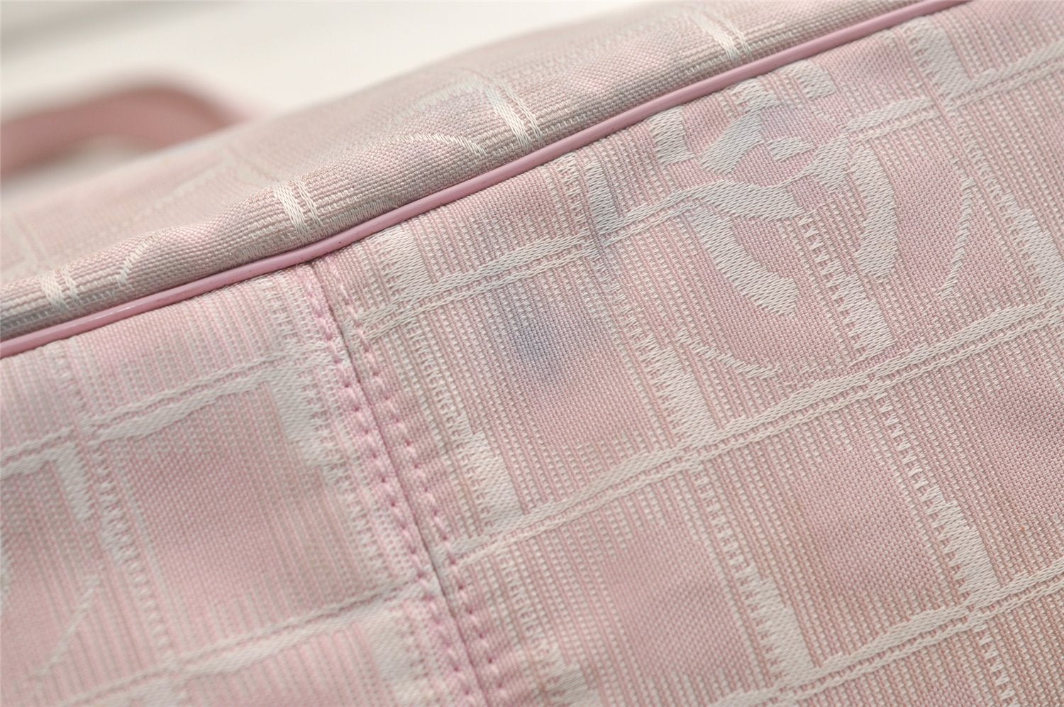 Authentic CHANEL New Travel Line Shoulder Tote Bag Nylon Leather Pink 3449K