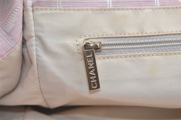 Authentic CHANEL New Travel Line Shoulder Tote Bag Nylon Leather Pink 3449K