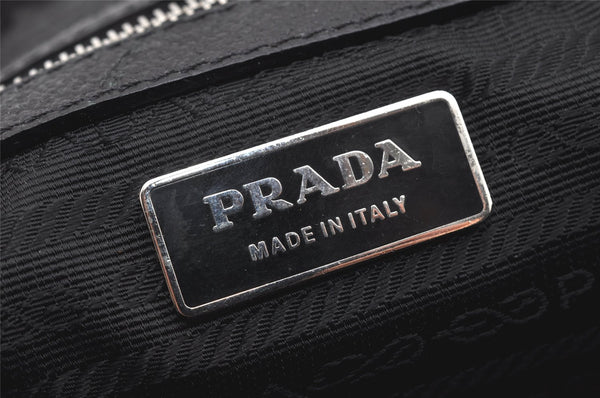 Authentic PRADA Vintage Canvas Leather Hand Boston Bag Purse Black 3451K