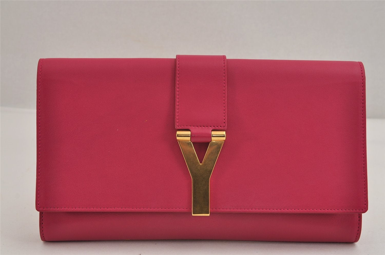 Authentic SAINT LAURENT Vintage Clutch Hand Bag Purse Leather Pink YSL 3455J