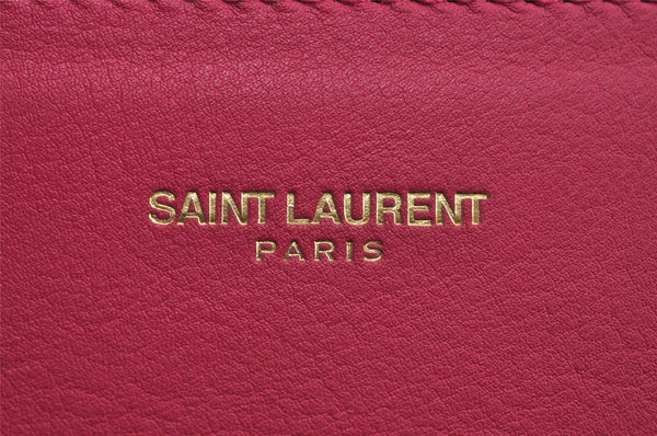 Authentic SAINT LAURENT Vintage Clutch Hand Bag Purse Leather Pink YSL 3455J