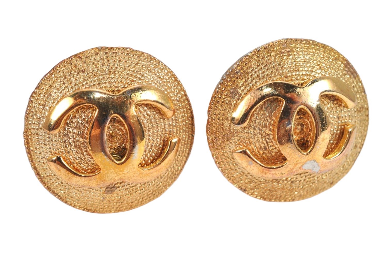 Authentic CHANEL Vintage Clip-On Earrings CC Logo Gold Plated 3455K