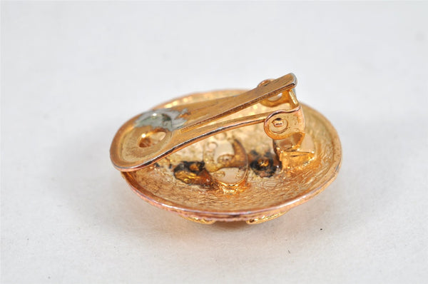 Authentic CHANEL Vintage Clip-On Earrings CC Logo Gold Plated 3455K