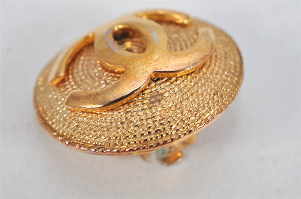 Authentic CHANEL Vintage Clip-On Earrings CC Logo Gold Plated 3455K