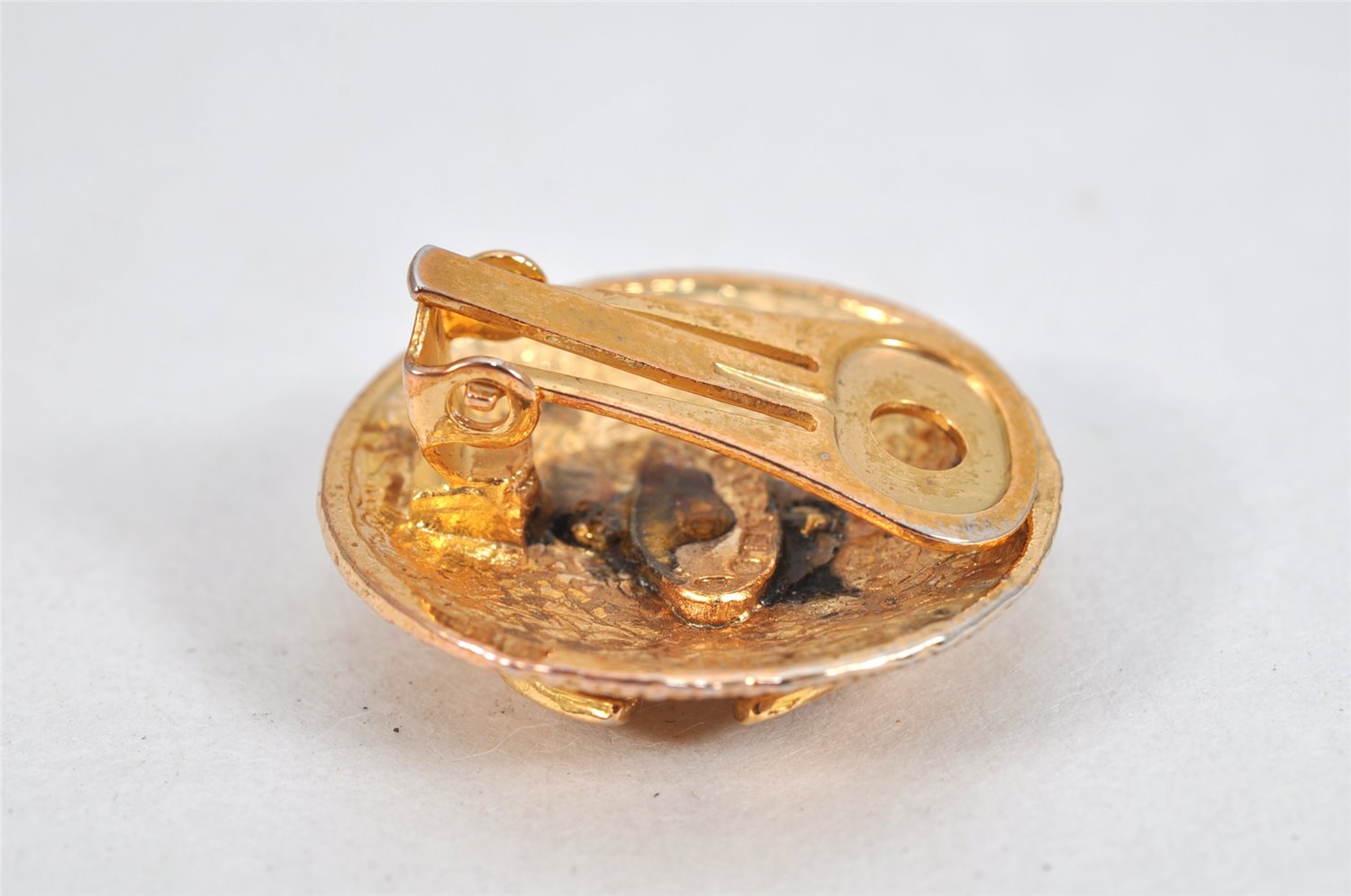Authentic CHANEL Vintage Clip-On Earrings CC Logo Gold Plated 3455K