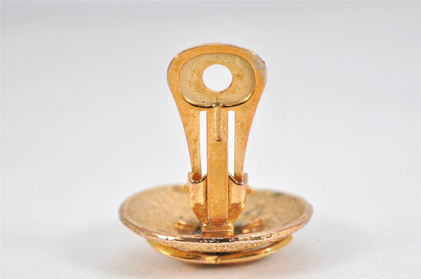 Authentic CHANEL Vintage Clip-On Earrings CC Logo Gold Plated 3455K