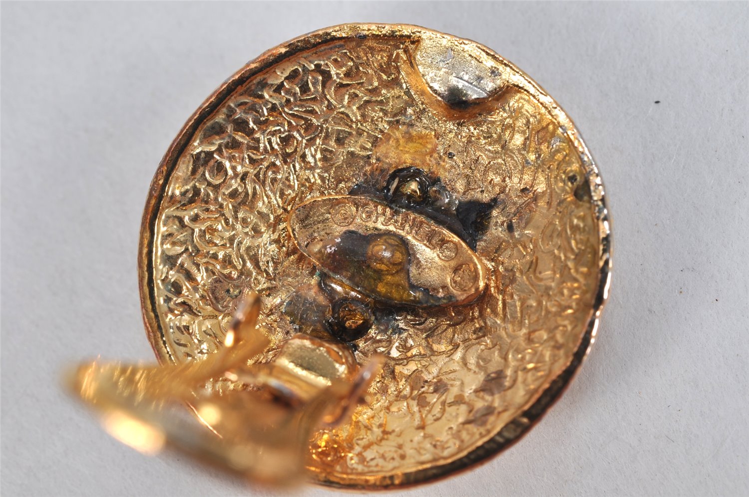 Authentic CHANEL Vintage Clip-On Earrings CC Logo Gold Plated 3455K