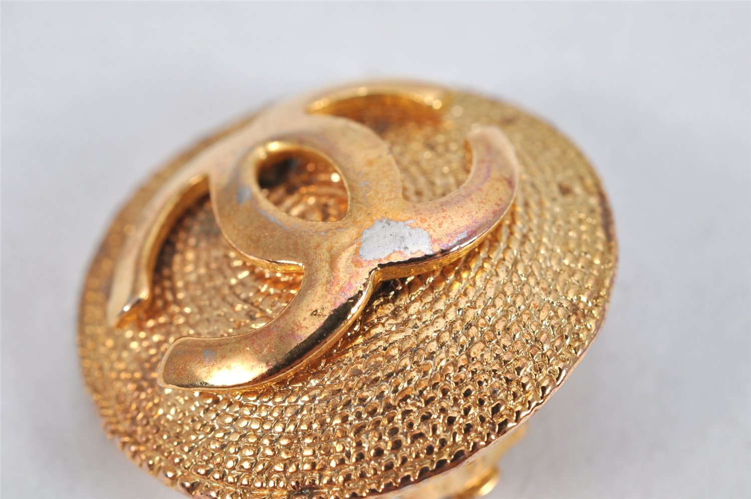 Authentic CHANEL Vintage Clip-On Earrings CC Logo Gold Plated 3455K