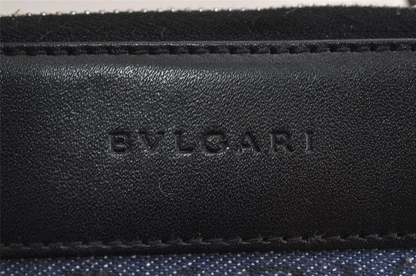 Authentic BVLGARI Logomania Shoulder Cross Bag Purse Canvas Leather Blue 3457J