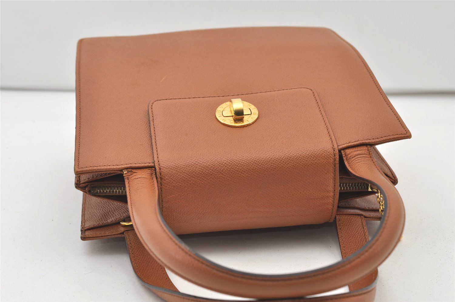 Authentic BVLGARI Vintage Leather 2Way Shoulder Hand Bag Purse Brown 3458J