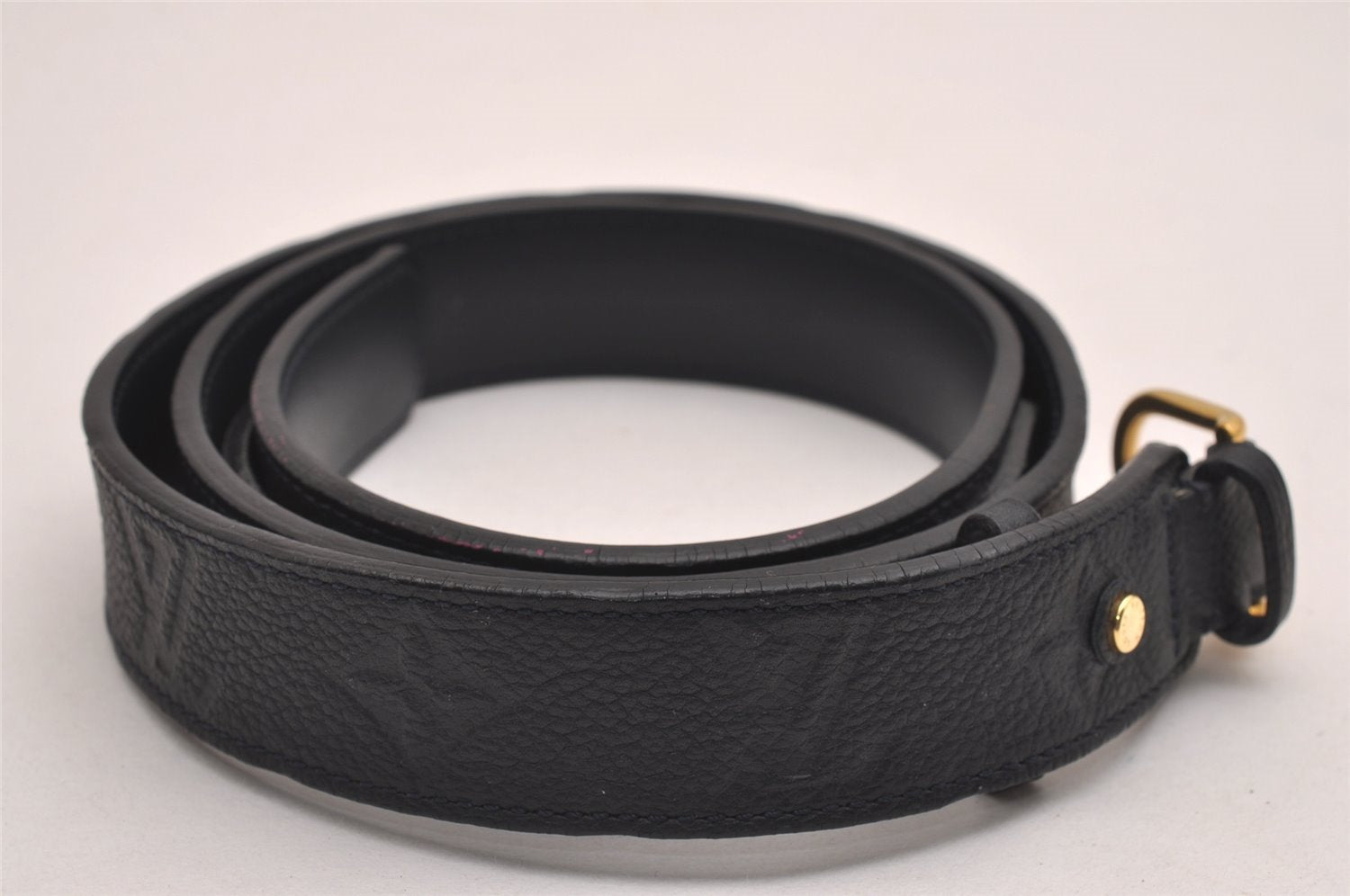 Auth Louis Vuitton Monogram Empreinte Ceinture Grasses Belt Navy 36