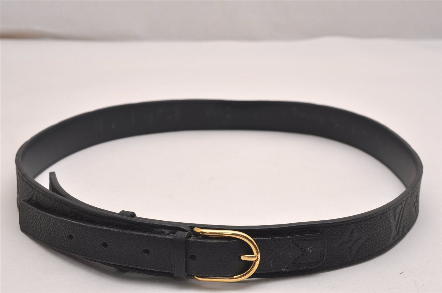 Auth Louis Vuitton Monogram Empreinte Ceinture Grasses Belt Navy 36