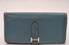 Authentic HERMES Bearn Soufflet Leather Long Wallet Purse Light Blue 3465J