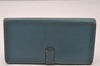 Authentic HERMES Bearn Soufflet Leather Long Wallet Purse Light Blue 3465J