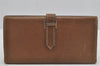 Authentic HERMES Bearn Soufflet Leather Long Wallet Purse Brown Box 3466J